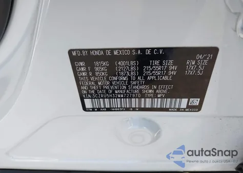 2021 Honda Hr-V 2Wd Lx из США, поврежденный, VIN 3CZRU5H32MM727970